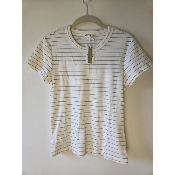 Marine Layer Top Womens M Sun In Lexi Crew T Short Sleeve Shirt White Black Strp - Picture 1 of 9